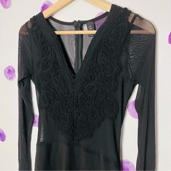 AKIRA | Black Mini Dress With Mesh Sleeves and Front Detail Mesh Back Size L - Picture 1 of 7
